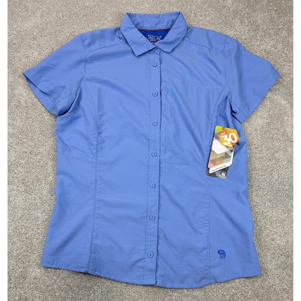 Mountain Hardwear Women's Size 4 Short Sleeve Button Up Hiking Blue Shirt NEW